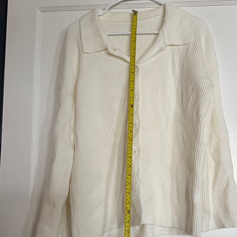 Cream Ribbed Knit Button-Up Cardigan - Picture 2 of 3